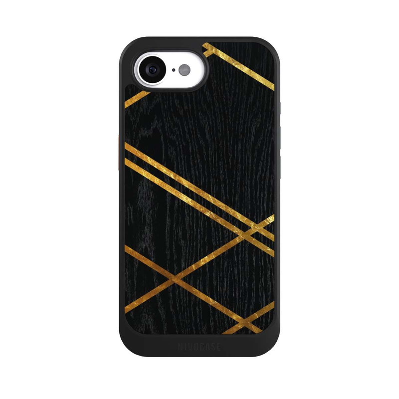 iPhone 16e NIVOcore Black Geometric Pattern Golden Stripes