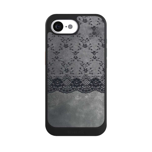 Apple iPhone 16e NIVOcore Schwarzes Spitzenmuster auf grauem Hintergrund