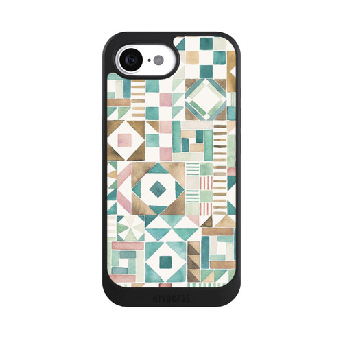 Apple iPhone 16e NIVOcore Geometric Blocks Retro Vintage Patchwork Green