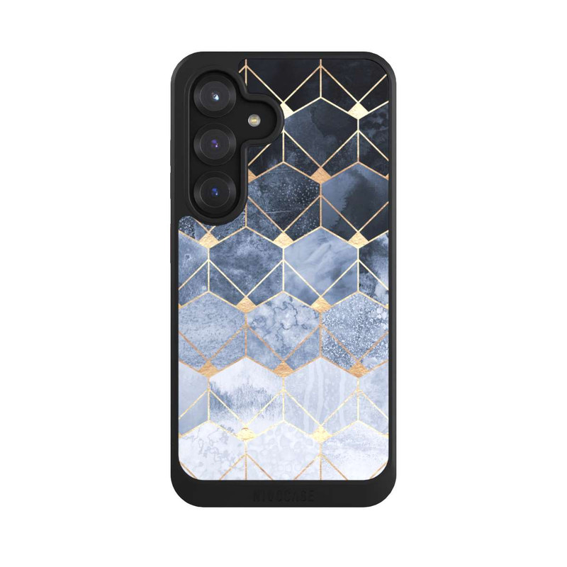 Galaxy S25 NIVOcore Blaue Sechsecke und Diamanten Golddruck