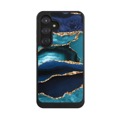 Samsung Galaxy S25 NIVOcore Dark and Light Blue Marble Gold Glitter Look