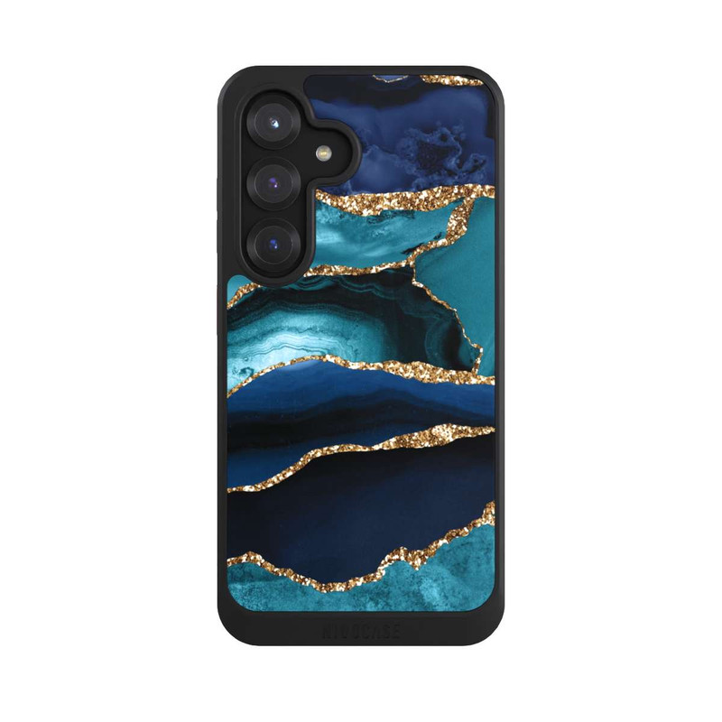Galaxy S25 NIVOcore Aspect pailleté doré marbré bleu foncé et bleu clair