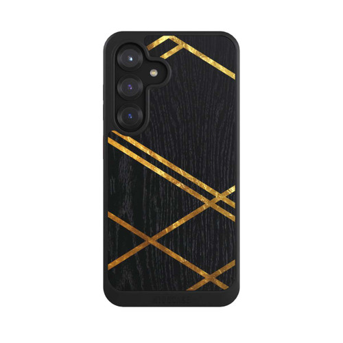 Samsung Galaxy S25 NIVOcore Black Geometric Pattern Golden Stripes