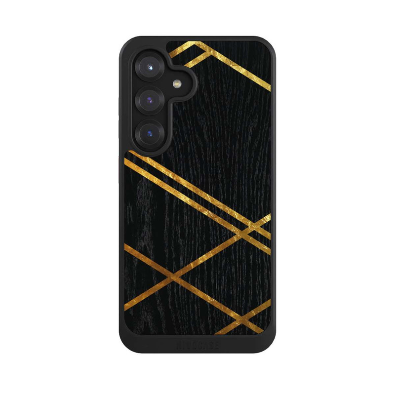 Galaxy S25 NIVOcore Schwarzes geometrisches Muster Goldene Streifen
