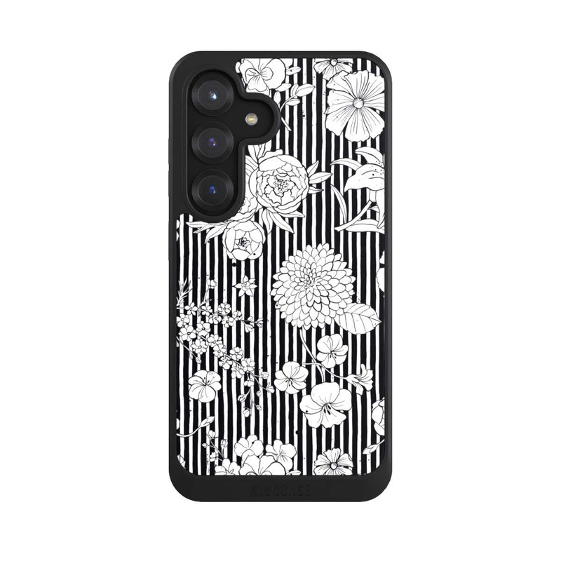 Galaxy S25 NIVOcore Blumen und Streifen Schwarz und Weiß