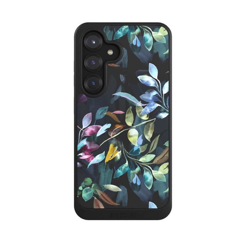 Galaxy S25 NIVOcore Aquarelle Feuilles Mystiques Noir