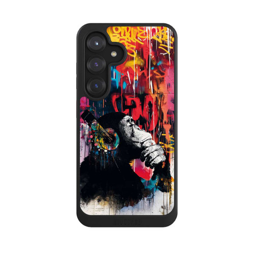 Samsung Galaxy S25 NIVOcore Affe Stereo Kopfhörer Graffiti Street Art Blau