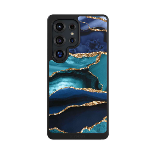 Samsung Galaxy S25 Ultra NIVOcore Dark and Light Blue Marble Gold Glitter Look