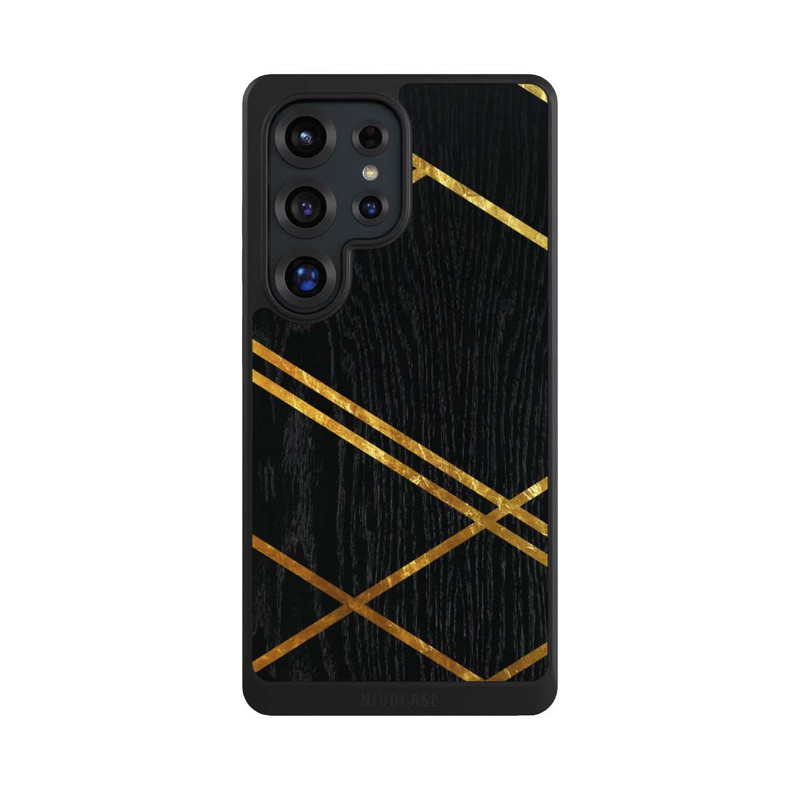 Galaxy S25 Ultra NIVOcore Schwarzes geometrisches Muster Goldene Streifen