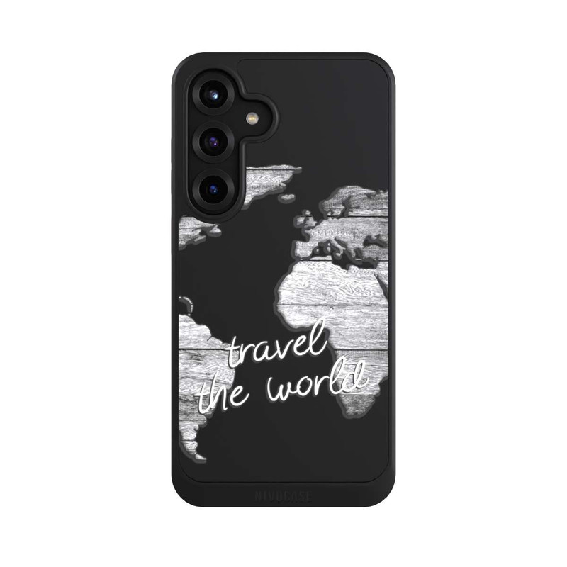 Galaxy S25 + NIVOcore Carte du Monde Bois sans Fond