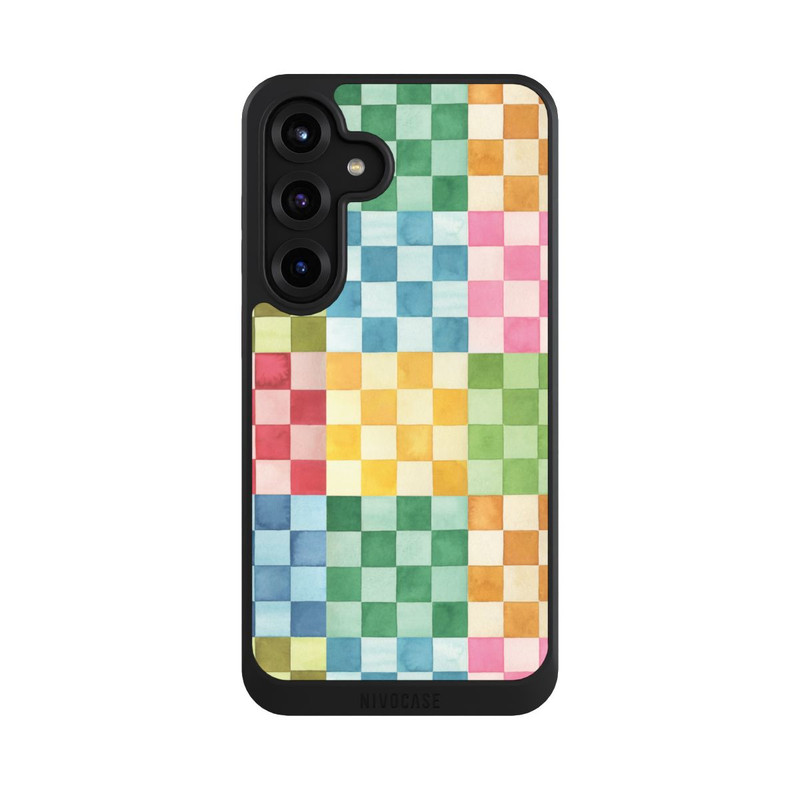 Galaxy S25 + NIVOcore Checkerboard Watercolor Chess Geometric Red