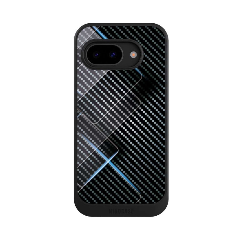 Pixel 9a NIVOcore Blaue Linien auf Karbon