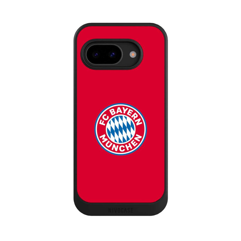Pixel 9a NIVOcore FCB Logo sur fond rouge