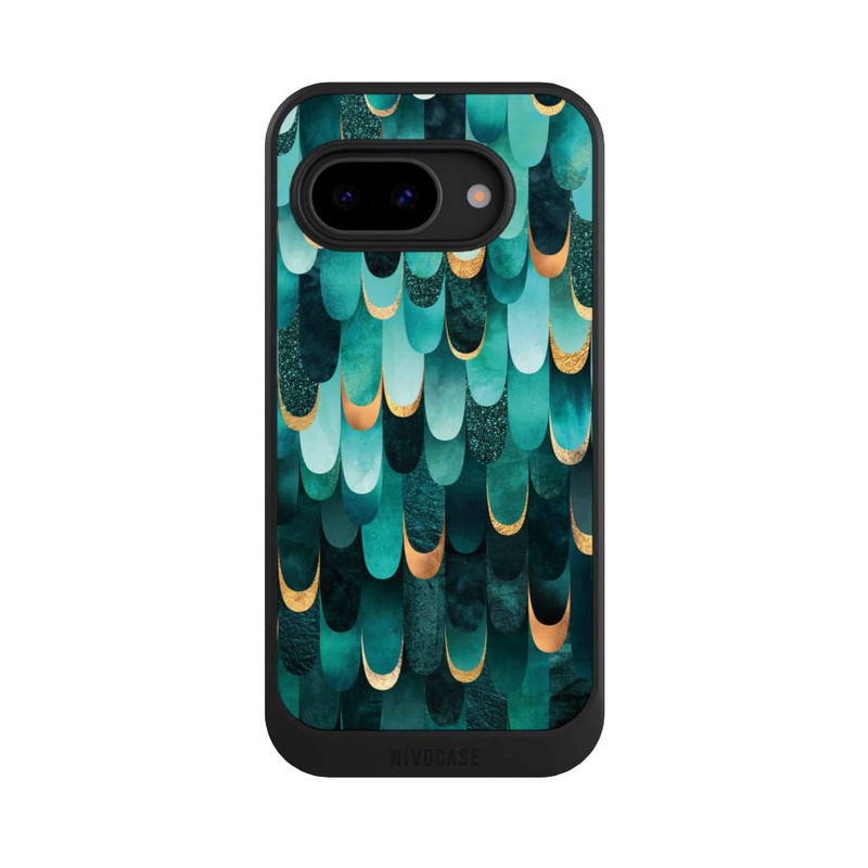 Pixel 9a NIVOcore Imprimé or turquoise à plumes