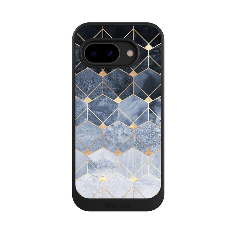 Pixel 9a NIVOcore Impression Or Hexagones Bleus Et Diamants