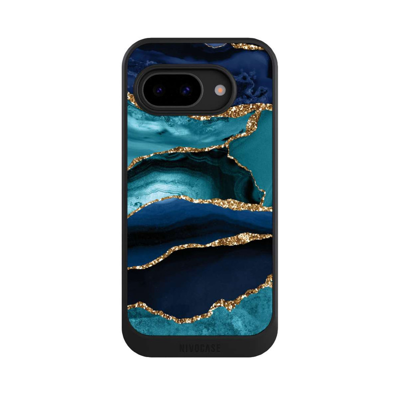 Pixel 9a NIVOcore Aspect pailleté doré marbré bleu foncé et bleu clair