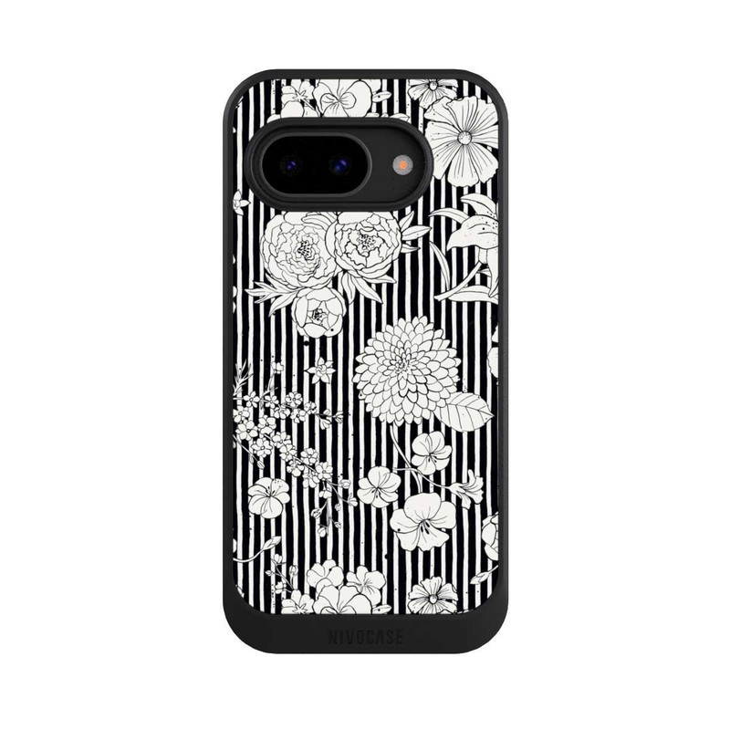Pixel 9a NIVOcore Fleurs et rayures noir et blanc