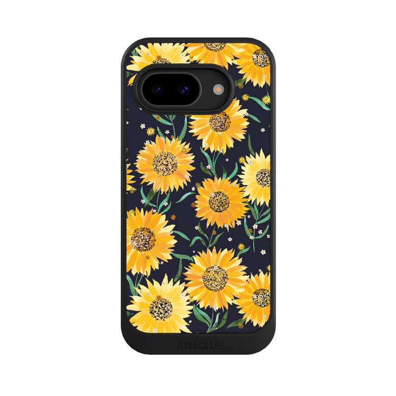 Pixel 9a NIVOcore Fleurs de Tournesol sur Fond Noir