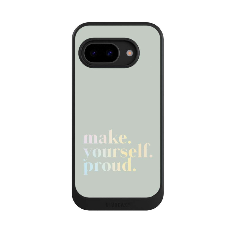 Pixel 9a NIVOcore Make Yourself Proud Zitat-Minze und Farbverlauf