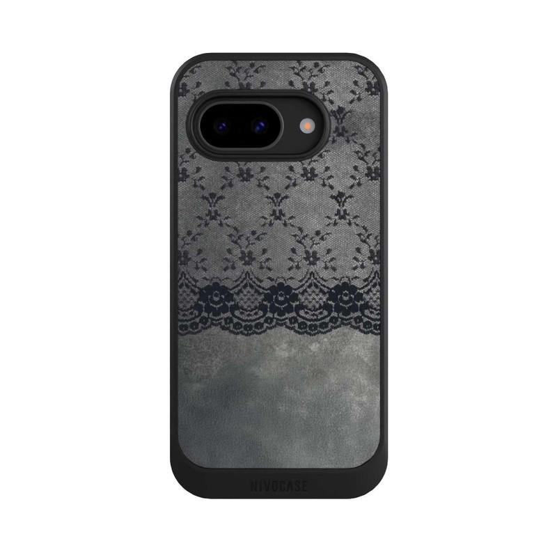 Pixel 9 a NIVOcore Motif de Dentelle Noire sur fond gris
