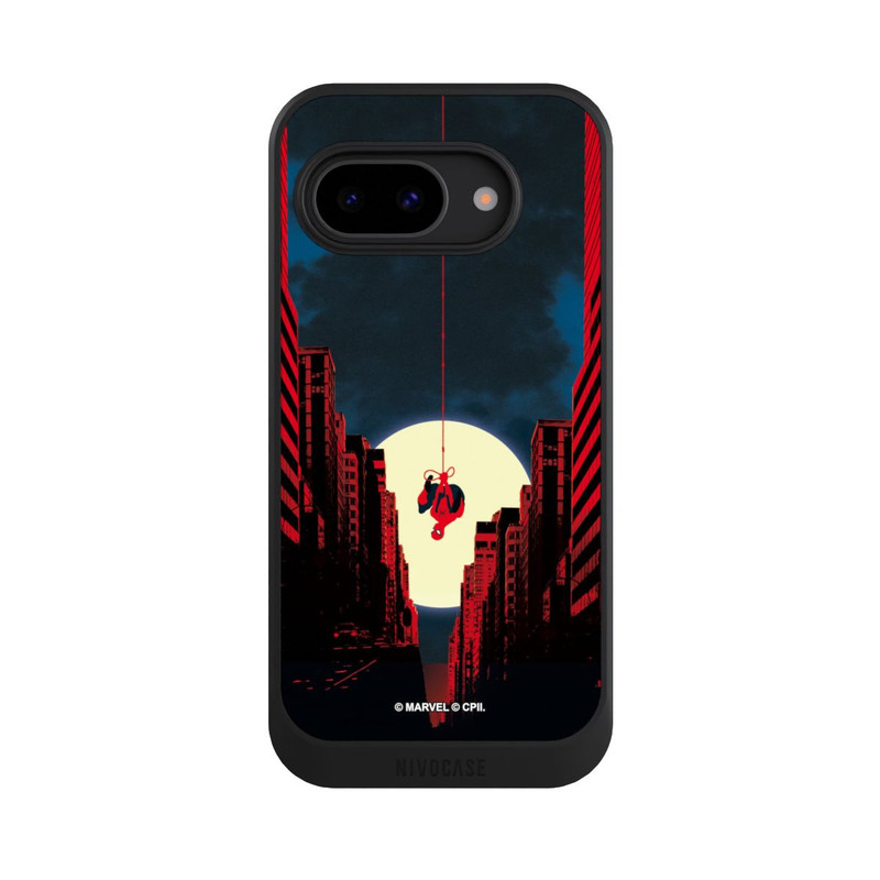 Pixel 9a NIVOcore Spider-Man Marvel between Skyscrapers