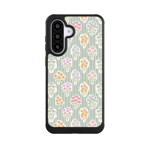 Samsung Galaxy A56 5G NIVOcore Ditsy Flower Sticker Bouquets on Blue and Cream Pinstripes