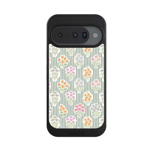 Google Pixel 10 NIVOcore Ditsy Flower Sticker Bouquets on Blue and Cream Pinstripes