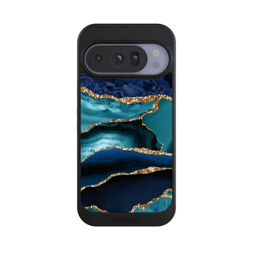 Google Pixel 10 Pro NIVOcore Dark and Light Blue Marble Gold Glitter Look