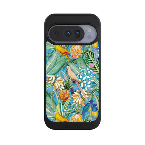 Google Pixel 10 Pro NIVOcore Tropische Papageien auf blauer Tapete