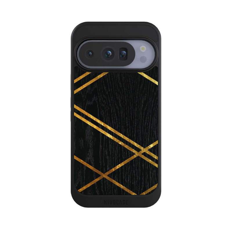 Pixel 10 Pro NIVOcore Schwarzes geometrisches Muster Goldene Streifen