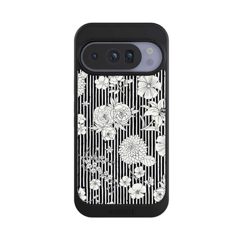 Google Pixel 10 Pro NIVOcore Fleurs et rayures noir et blanc