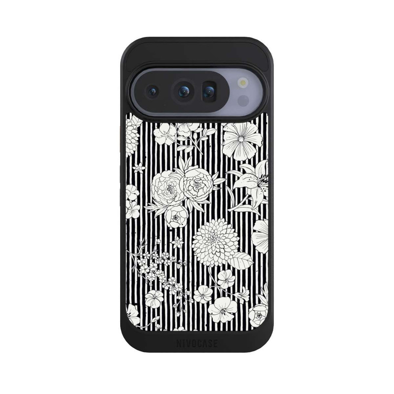 Pixel 10 Pro NIVOcore Blumen und Streifen Schwarz und Weiß