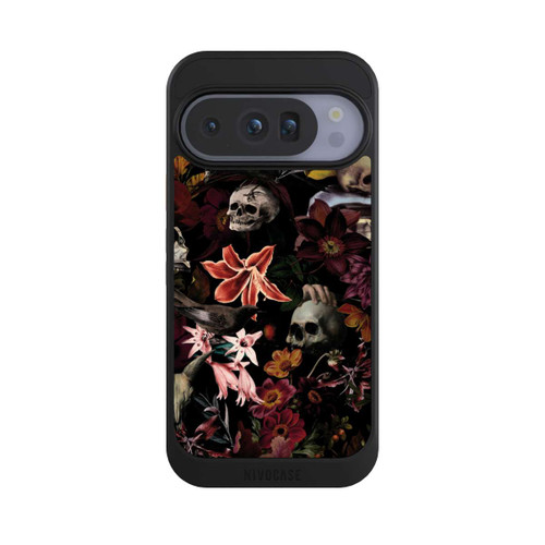 Google Pixel 10 Pro NIVOcore Totenköpfe und Blumen auf dunklem Hintergrund