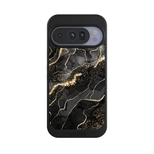 Google Pixel 10 Pro NIVOcore Look Spirales de Marbre Sombre &amp; Or