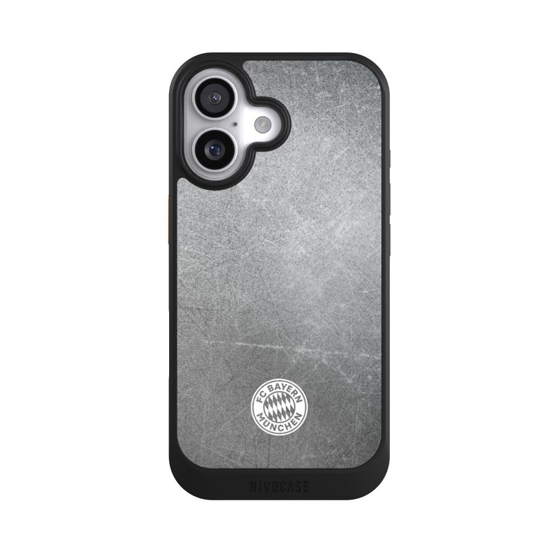 iPhone 17 NIVOcore Logo FCB Classique Petit - Blanc sur Fond Métallique