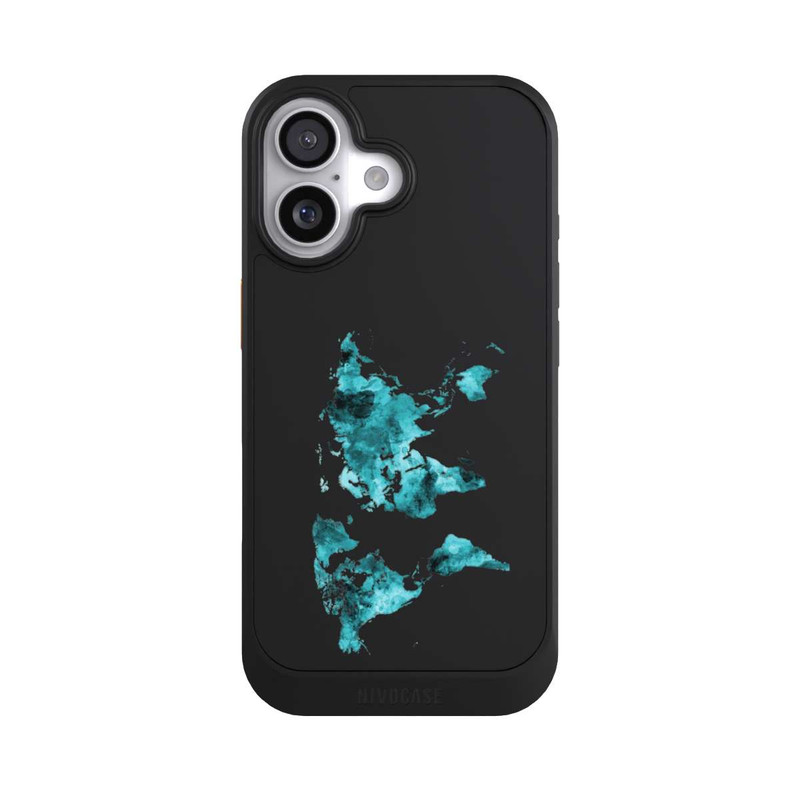 iPhone 17 NIVOcore Weltkarte Blaugrün Transparent
