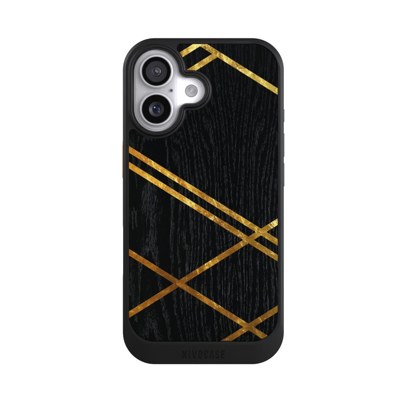 iPhone 17 NIVOcore Schwarzes geometrisches Muster Goldene Streifen