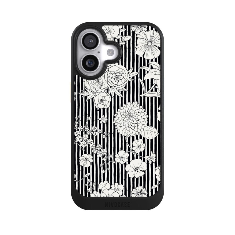 iPhone 17 NIVOcore Flowers and Stripes Black and White