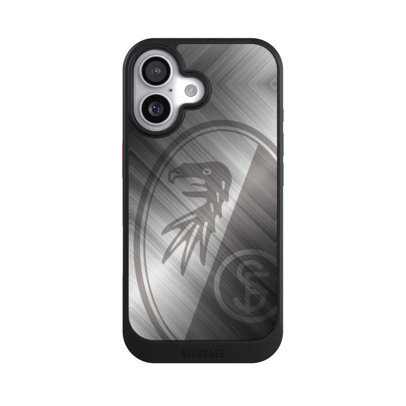 iPhone 17 NIVOcore SC Freiburg Glänzendes Metall Hintergrund