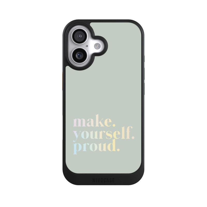 iPhone 17 NIVOcore Make Yourself Proud Zitat-Minze und Farbverlauf