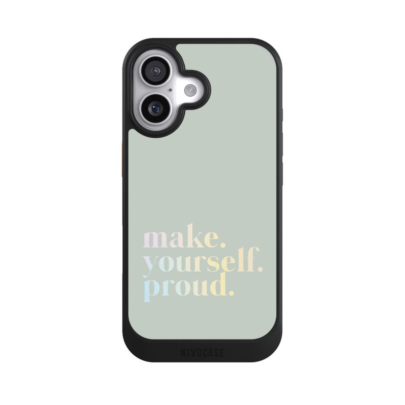 iPhone 17 NIVOcore Make Yourself Proud Zitat-Minze und Farbverlauf