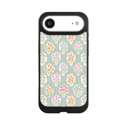 Apple iPhone Air NIVOcore Ditsy Flower Sticker Bouquets on Blue and Cream Pinstripes