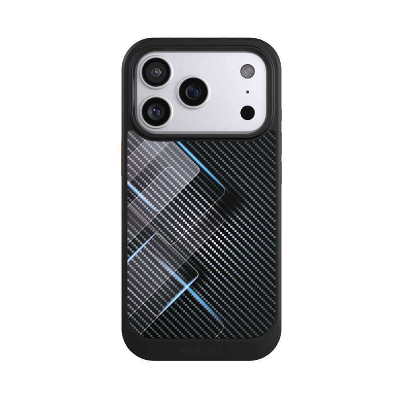 iPhone 17 Pro NIVOcore Blaue Linien auf Karbon