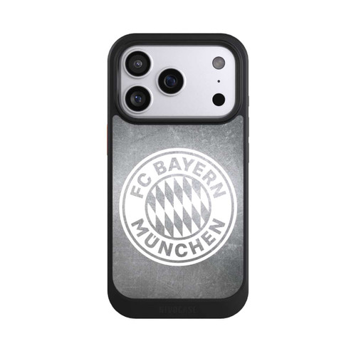 Apple iPhone 17 Pro NIVOcore Logo FCB Classique Petit - Blanc sur Fond Métallique