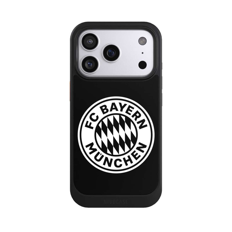 iPhone 17 Pro NIVOcore Logo FCB Classique Petit - Blanc sur Fond Noir