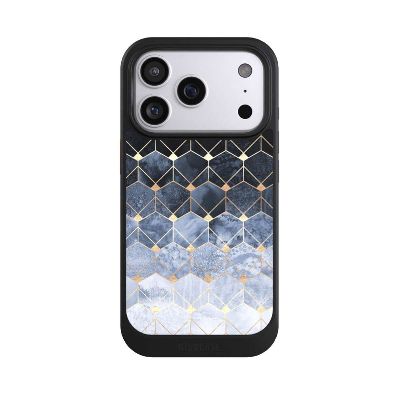 iPhone 17 Pro NIVOcore Blaue Sechsecke und Diamanten Golddruck