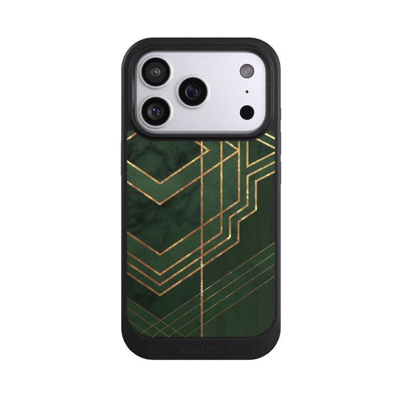 iPhone 17 Pro NIVOcore Dunkelgrün gemustert Goldene Streifen