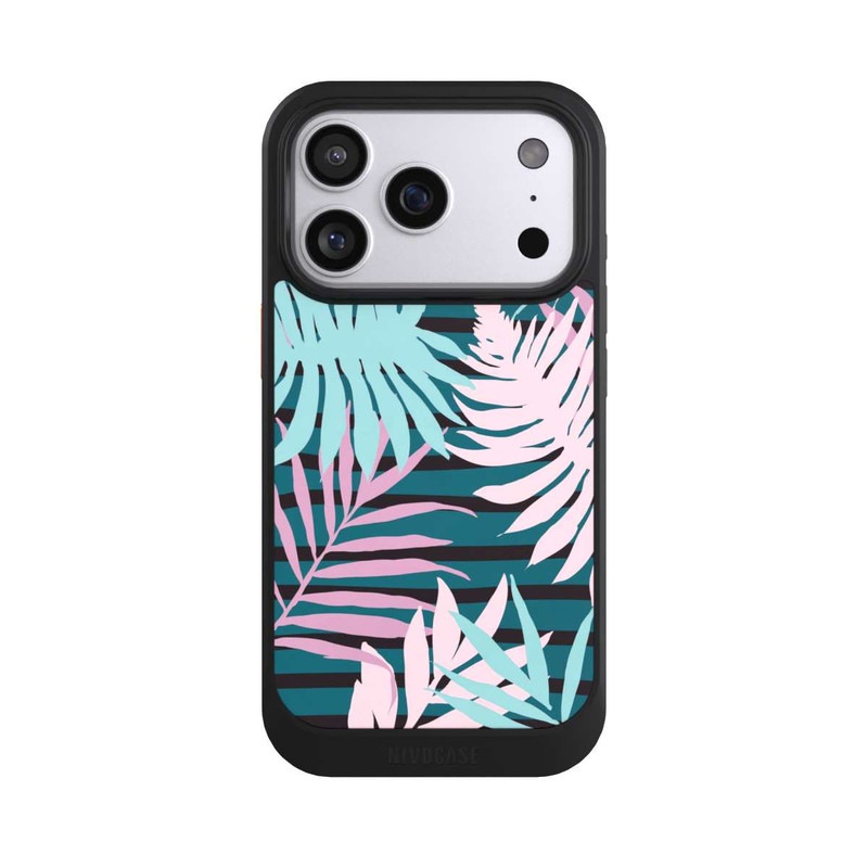 iPhone 17 Pro NIVOcore Pastell-Dschungelblätter rosa blaugrün