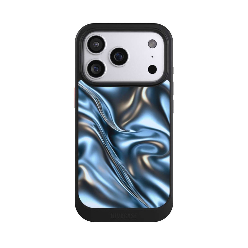 iPhone 17 Pro NIVOcore Glänzender Stoff Chrome Metallic Blau mit KI