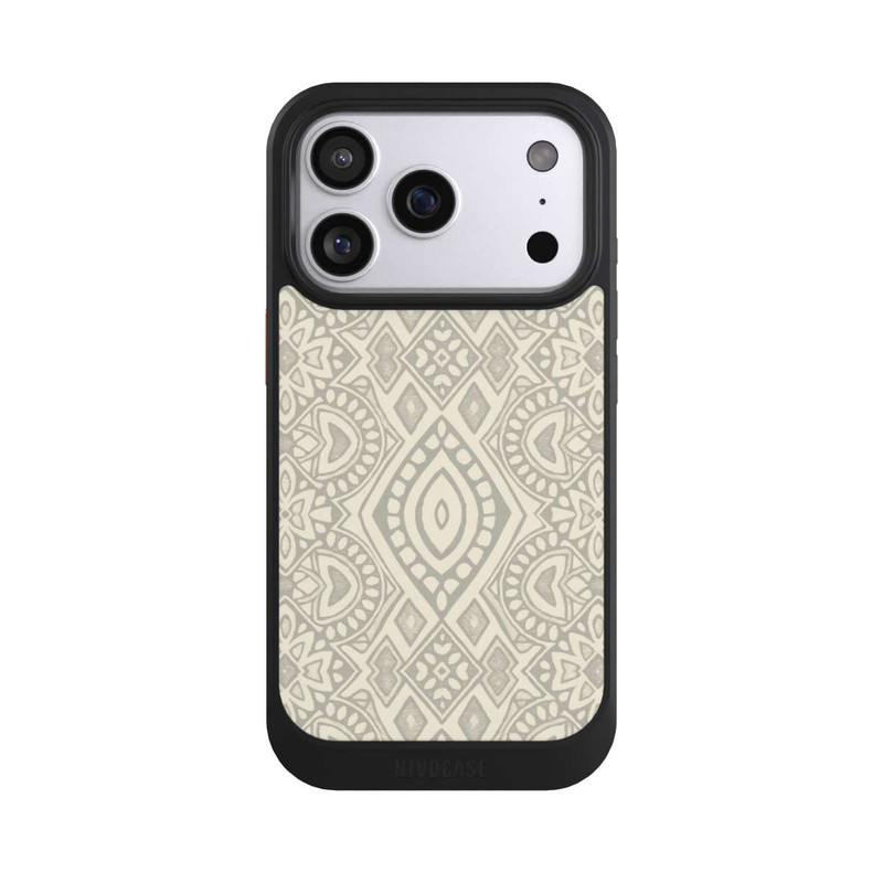 iPhone 17 Pro NIVOcore Boho Geometric Mosaic Pattern Neutral Grey and Beige